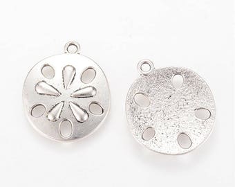 Sand Dollar Charms Sand Dollar Pendants Antiqued Silver Charms Ocean Charms Nautical Charms 30mm 4 pieces
