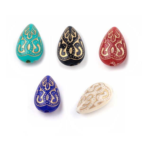 Acrylic Teardrop Beads Metal Enlaced Drop Swirl Design Assorted Lot Mixed Set Victorian Jewelry Findings 10pcs