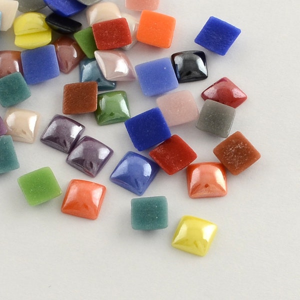 Square Cabochons Domed Square Flatbacks Flat Back Squares Porcelain Cabochons for Earrings Rings Assorted Cabochons 6mm 20 pieces