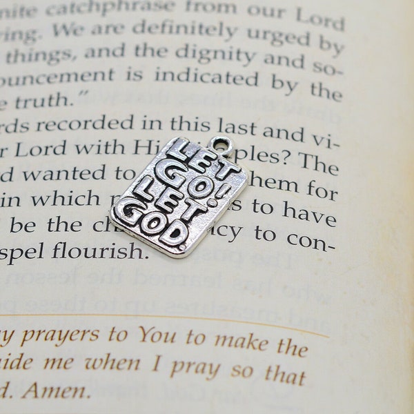 Quote Charms Let Go and Let God Charms Word Pendants Silver Word Charms Stamped Word Charms 4pcs 20mm