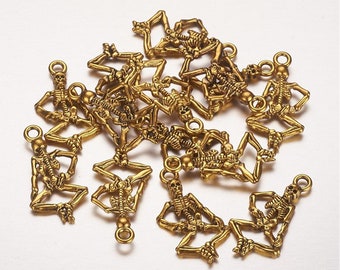 Skeleton Charms Skeleton Pendants Halloween Charms Antiqued Gold Skull Charms Gothic Charms Gothic Pendants Gold Charms 10pcs 26mm