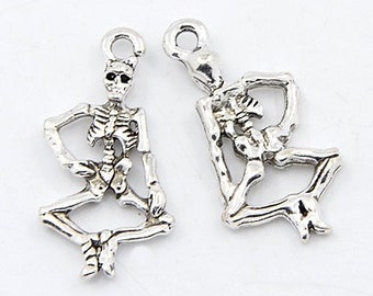 Skeleton Charms Antiqued Silver Skull Charms Halloween Charms Themed Charms Set Dancing Skeleton 10pcs