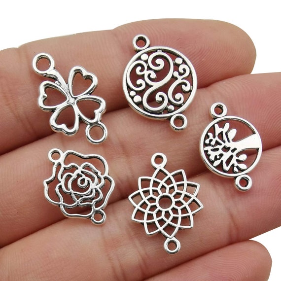 Tree Connector Charms Antiqued Silver Flower Connectors 2 Hole Charms Assorted Charms Set Bulk Charms Wholesale Charms 100pcs