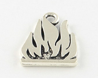 Fire Charms Antiqued Silver Campfire Charms Camping Charms Jewelry Making Supplies Earth Sign Charms 10pcs