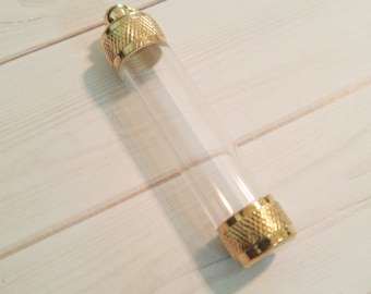 Glass Vial Pendant Small Glass Bottle Tube Vial Gold Twist Open Vial Glass Tube Pendant Glass Pendant 2 1/8" PREORDER