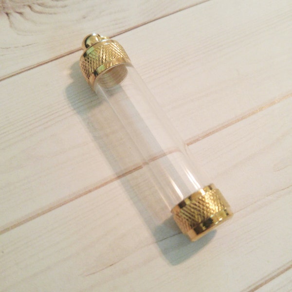 Glass Vial Pendant Small Glass Bottle Tube Vial Gold Twist Open Vial Glass Tube Pendant Glass Pendant 2 1/8" PREORDER
