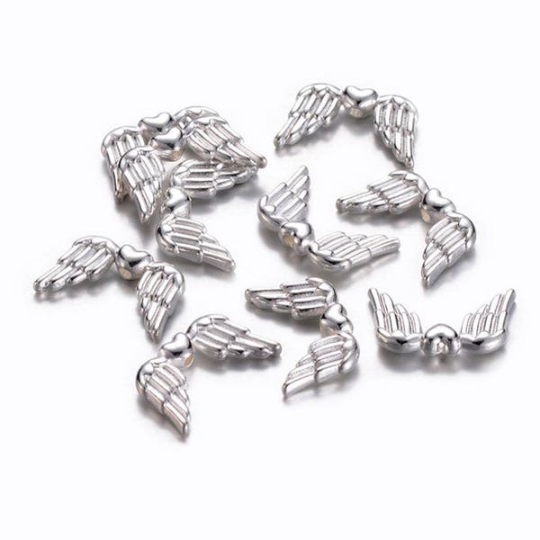Angel Wing Beads Angel Wing Charms Silver Metal Beads Wing Spacer Beads Silver Beads Silver Angel Wings 10 pieces