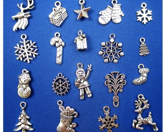 Christmas Charms Antiqued Silver Pendants Assorted Charms Wholesale Charms Themed Charms Mixed Lot BULK 38pcs