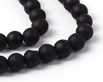 Black Beads Frosted Glass Beads 8mm Round Glass Beads Wholesale Beads Matte Black Beads 8mm Beads 105 pieces