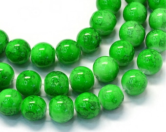 Glass Beads Green Glass Beads Halloween Beads 8mm Beads 8mm Glass Beads BULK Beads Large Lot Green Black Beads Marble Beads 50pcs