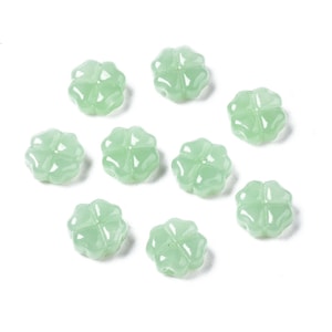 Glass Clover Beads Light Green Flower Beads Glass Shamrock Beads Set Green Glass Beads Set 10mm 10pcs