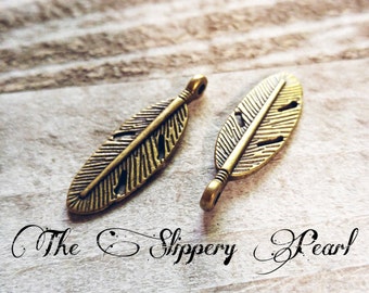 thumbnail image 2 of 25-Piece Antique Copper Plated Feather Charm Dangle Beads – 18x4 Mm Brass Stamped Findings For Jewelry Making 2 of 3