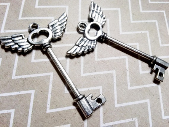 Skeleton Keys With Wings Antiqued Silver Flying Keys Unique