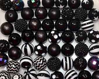 Black Bubblegum Beads Mix Large Beads 20mm Beads Assorted Beads Black Beads Big Beads Bubble Gum Beads 10pcs PREORDER