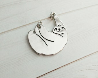 Sloth Charm Antiqued Silver Sloth Pendant Sloth Connector Charm Link Animal Pendant Rainforest Charm 1 1/8"