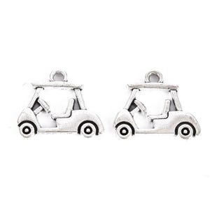 4 Golf Cart Charms Antiqued Silver Car Pendants Pojazd Biżuteria Golfer 20 mm