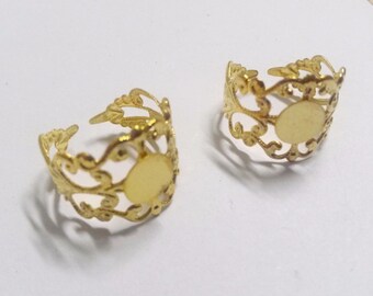 Ring Blanks Adjustable Rings Gold Filigree Rings Brass Blanks Ring Settings Wholesale Rings with Pads 5 Pieces PREORDER