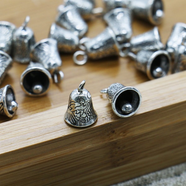 Tiny Bell Charms Miniature Bell Charms Hand Bell Charms Antique Silver Christmas Charms Church Charms 20pcs