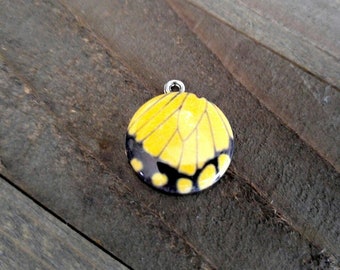 Butterfly Charm Butterfly Pendant Yellow Butterfly Wing Enamel Charm Silver Swallowtail Butterfly 23mm