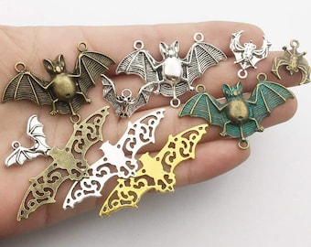 Big Bat Charms Bat Pendants Bat Connector Pendants Antiqued Silver Bat Charms Gold Chandelier Charms Findings Halloween Charms 30pcs