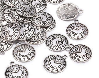 Clock Charms Clock Pendants Antiqued Silver Clock Charm Steampunk Supplies Steampunk Clock Charms 10 pieces