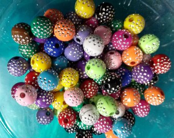 BULK Beads Assorted Colors Bling Beads 8mm Beads Acrylic Beads Silver Enlaced Beads Wholesale Beads 50 pieces