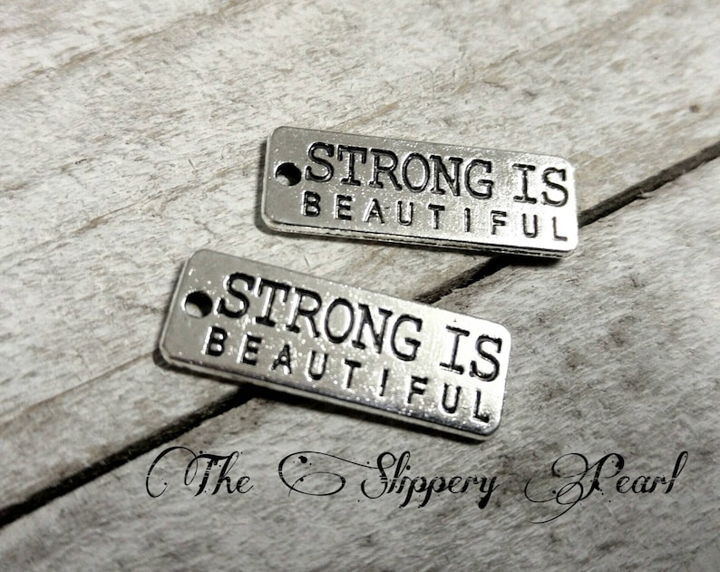 Quote Charms Pendants Word Charms Antiqued Silver Strong is Etsy