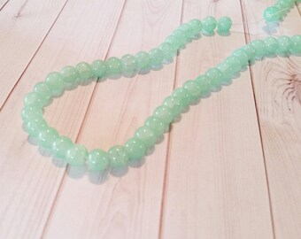 Mint Green Beads 8mm Glass Beads 8mm Beads Crackle Beads Jelly Beads Wholesale Beads BULK Beads Double Strand 106 pieces