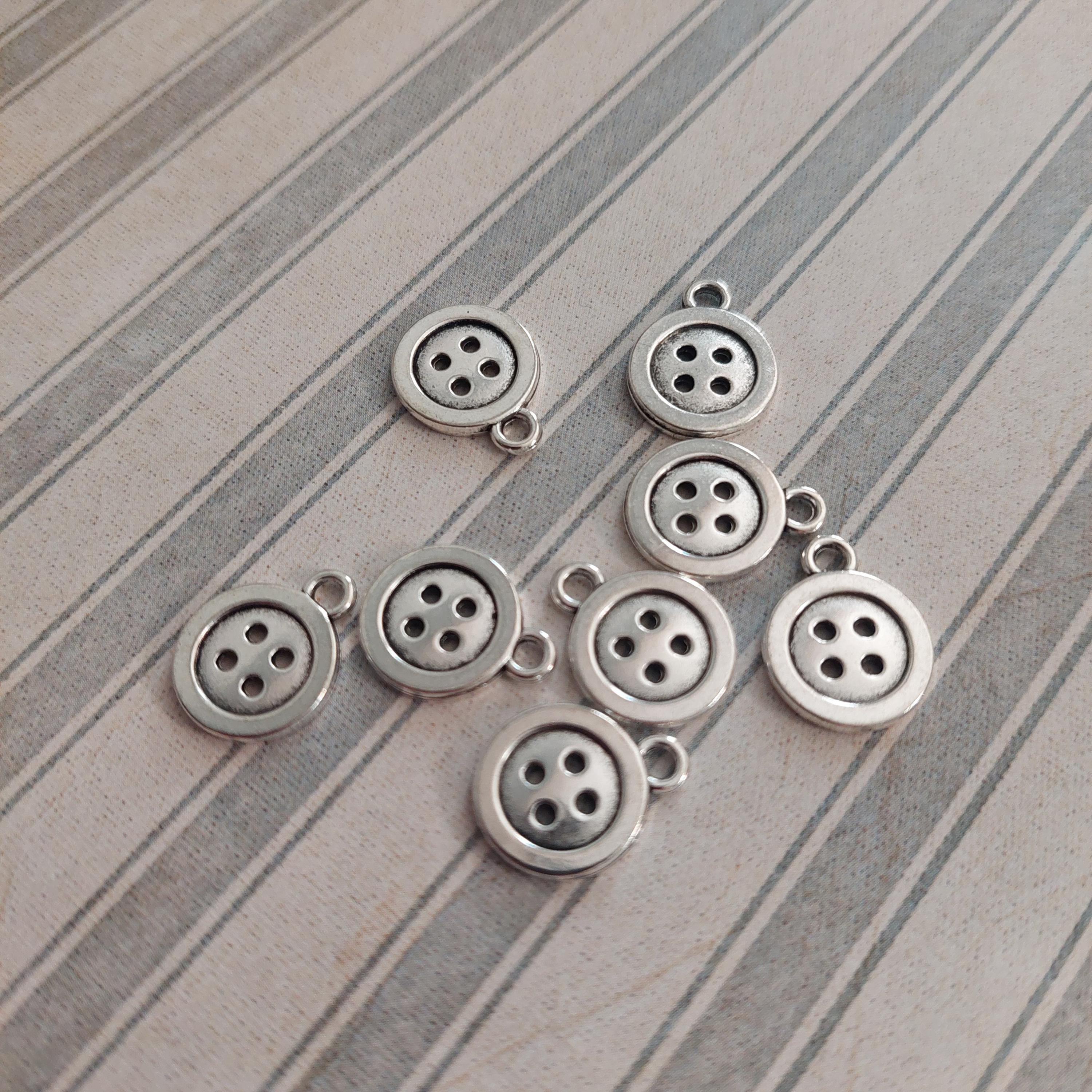 Button Charms Antiqued Silver Small Button Charms Silver Buttons Cute As A Button 10pcs 16mm image 1