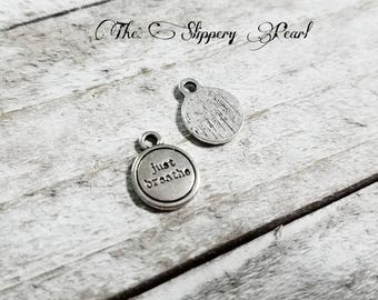 Quote Charms JUST BREATHE Charms Silver Word Charms Message Charms Tag Charms Meditation Charms