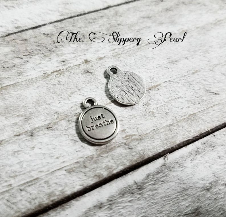 Quote Charms JUST BREATHE Charms Silver Word Charms Message Etsy