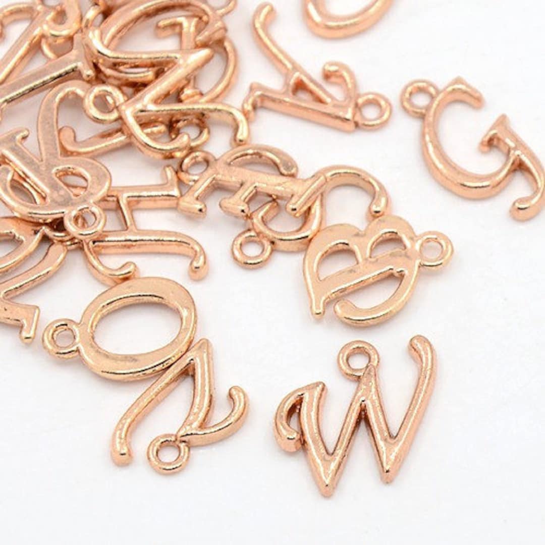 Alphabet Charm Pendant Rose Gold Letter Charm Initial Charm Fancy Font  12-17mm YOU PICK 1 Piece 