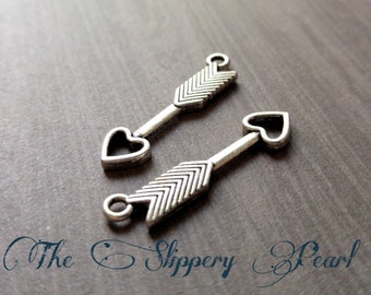 Arrow Charms Antiqued Silver Arrow Pendants Heart Arrows Cupids Arrow Charms BULK Charms Wholesale Charms 100pcs 30mm