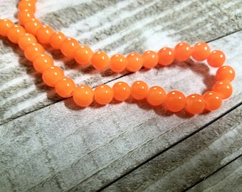 Perles Orange Perles Orange Fluo 8mm Perles De Verre 8mm Perles Perles De Gelée Perles En Vrac Perles Double Brin 106 pièces