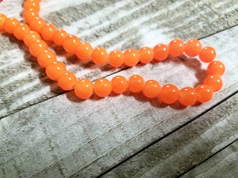 Perles Orange Perles Orange Fluo 8mm Perles De Verre 8mm Perles Perles De Gelée Perles En Vrac Perles Double Brin 106 pièces image 1