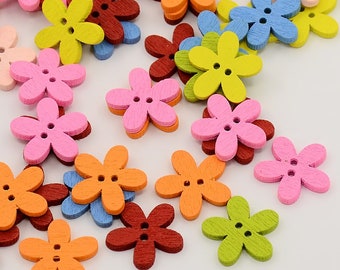 Flower Buttons Mixed Sewing Findings Assorted Wood Floral Wooden 2 Hole BULK 15mm 50pcs