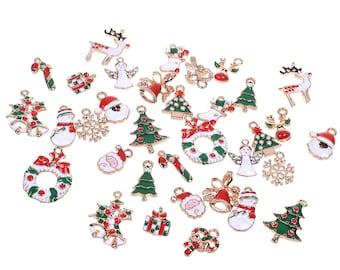 Christmas Charms Set Enamel Charms Assorted Charms Gold Enamel Charms Mixed Charms BULK Charms Wholesale Charms Themed Charms 34pcs