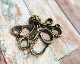 Octopus Pendant Octopus Charm Kraken Pendant Octopus Connector Antiqued Bronze Octopus Pendant Large Octopus Pendant Steampunk Octopus