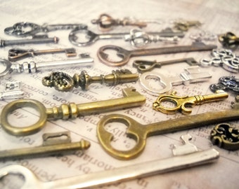 Bulk Skeleton Keys Steampunk Key Charms Assorted Charms Assorted Keys Bronze Silver Gold Copper Black Keys Wholesale Keys 100 pieces