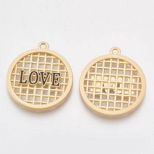 Word Charms Love Word Charm Love Charms Matte Gold Love Charm Valentines Charms Word Tags Love Tags Jewelry Tags 28mm 2pcs