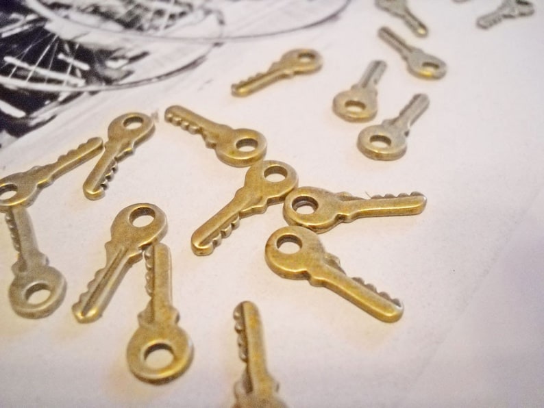 Key Charms Tiny Keys Miniature Keys Skeleton Key Tiny Skeleton Keys Bronze Keys Bronze Key Charms 20 pieces image 1