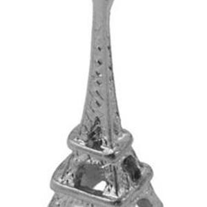 May include: Silver charm in the shape of the Eiffel Tower, a popular Parisian landmark. The charm has a loop at the top for attaching to a bracelet or necklace.