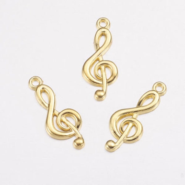 Treble Clef Charms Music Charms Music Note Charms Shiny Gold Charms Music Pendants Band Charms Music Teacher Charms 3pcs