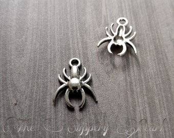 Spider Charms Antiqued Silver Spider Pendants Halloween Charms Spooky Charms Creepy Spider Charms Arachnid Charms 10 pieces