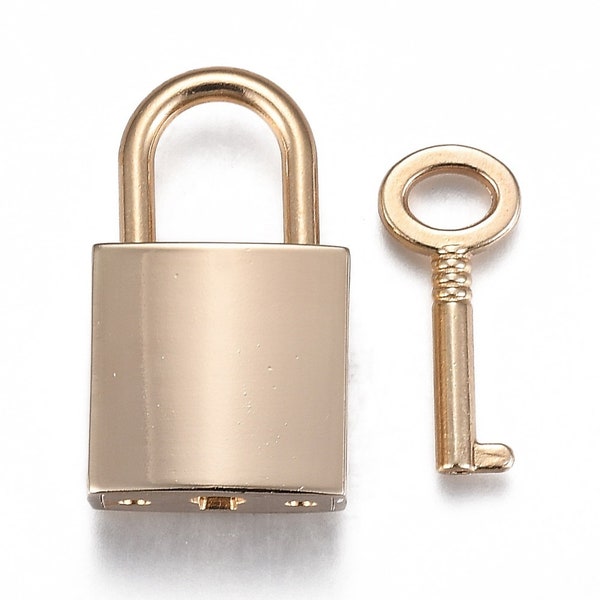 Lock and Key Pendant Gold Lock Pendant Real Lock Pendant Padlock Key to My Heart Pendant Set