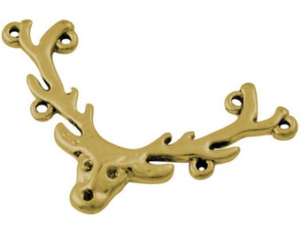 May include: Gold-toned metal reindeer head charm with antlers and five jump rings. The reindeer head charm is a decorative embellishment for jewelry making.