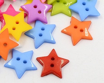 Star Buttons Assorted Lot 2 Hole Buttons Resin Buttons Mixed Colors 20mm Sewing Supplies 20pcs