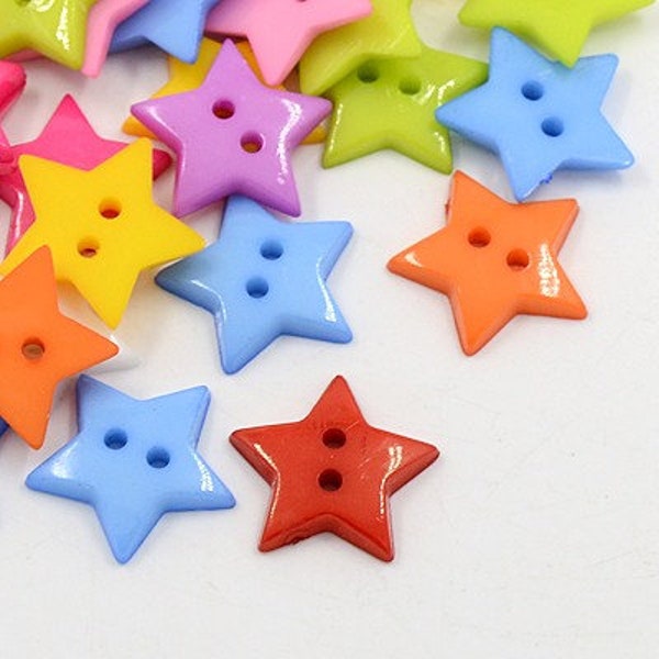 Star Buttons Assorted Lot 2 Hole Buttons Resin Buttons Mixed Colors 20mm Sewing Supplies 20pcs