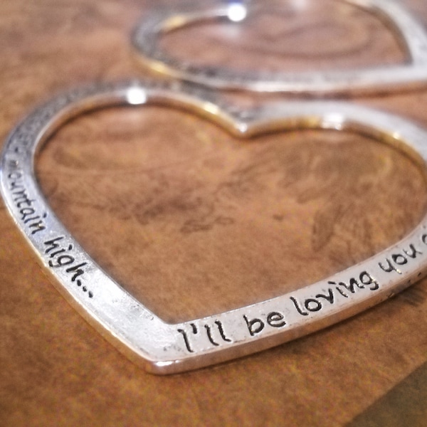 Quote Pendant Word Pendant Heart Pendant Linking Ring Heart Link Connector Affirmation Ring Antiqued Silver Large Focal Pendant 56mm