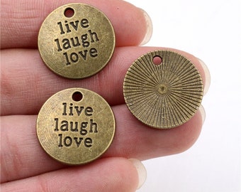 Word Charms Quote Charms LIVE LAUGH LOVE Charms Antiqued Bronze Charms Stamped Charms Inspirational Charms Word Pendants 20mm 5 pieces